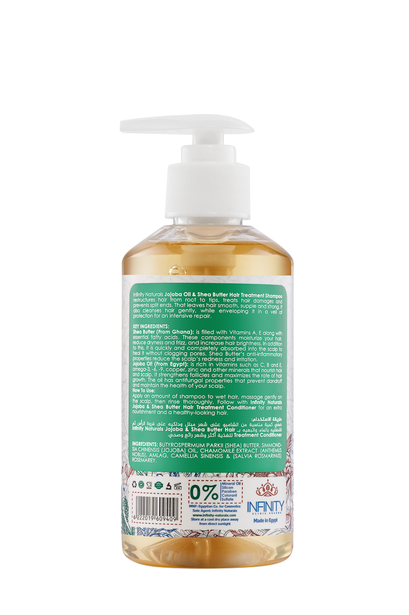 Jojoba Shea Shampoo bottle back view and ingredients