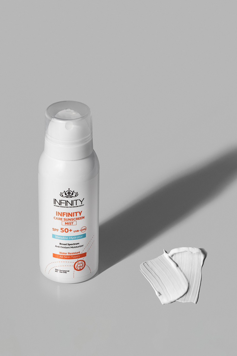 Sunscreen Mist Lotion SPF50+ texture close-up – fine mist broad spectrum formula
