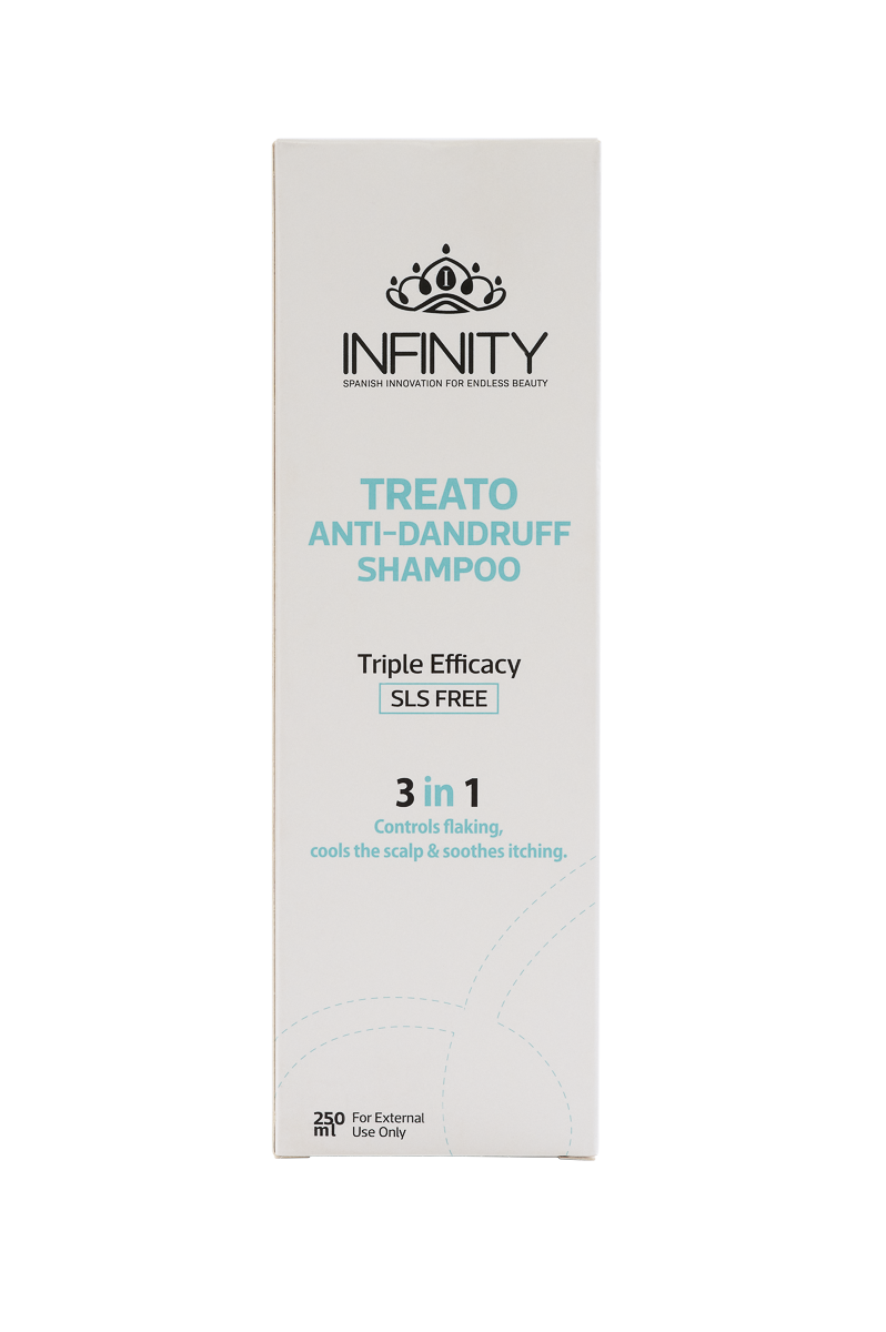 Treato Anti Dandruff Shampoo back view – ingredients and usage instructions